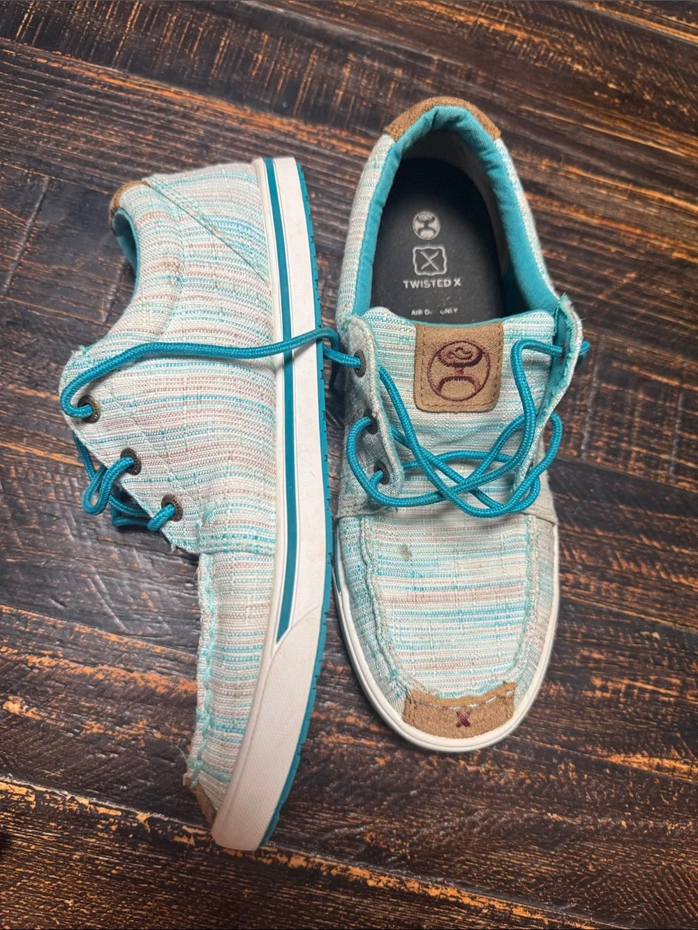 Twisted X Men's Light Blue Canvas Boat Shoes with Teal Accents